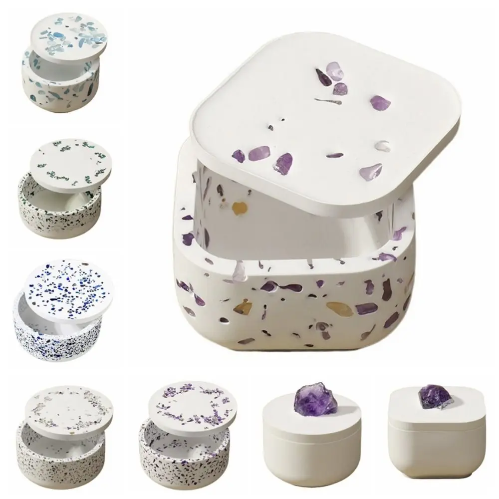 Recipiente de almacenamiento de joyería con tapa, cristal Natural creativo, bricolaje, elegante cuenco decorativo de yeso para desmagnetización, decoración del hogar