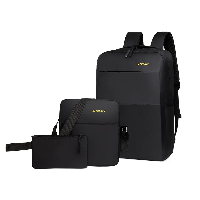 Simple USB Rechargeable Backpack Men's Large Capacity Waterproof Computer Backpack Three-Piece Multi-Function Student Schoolbag