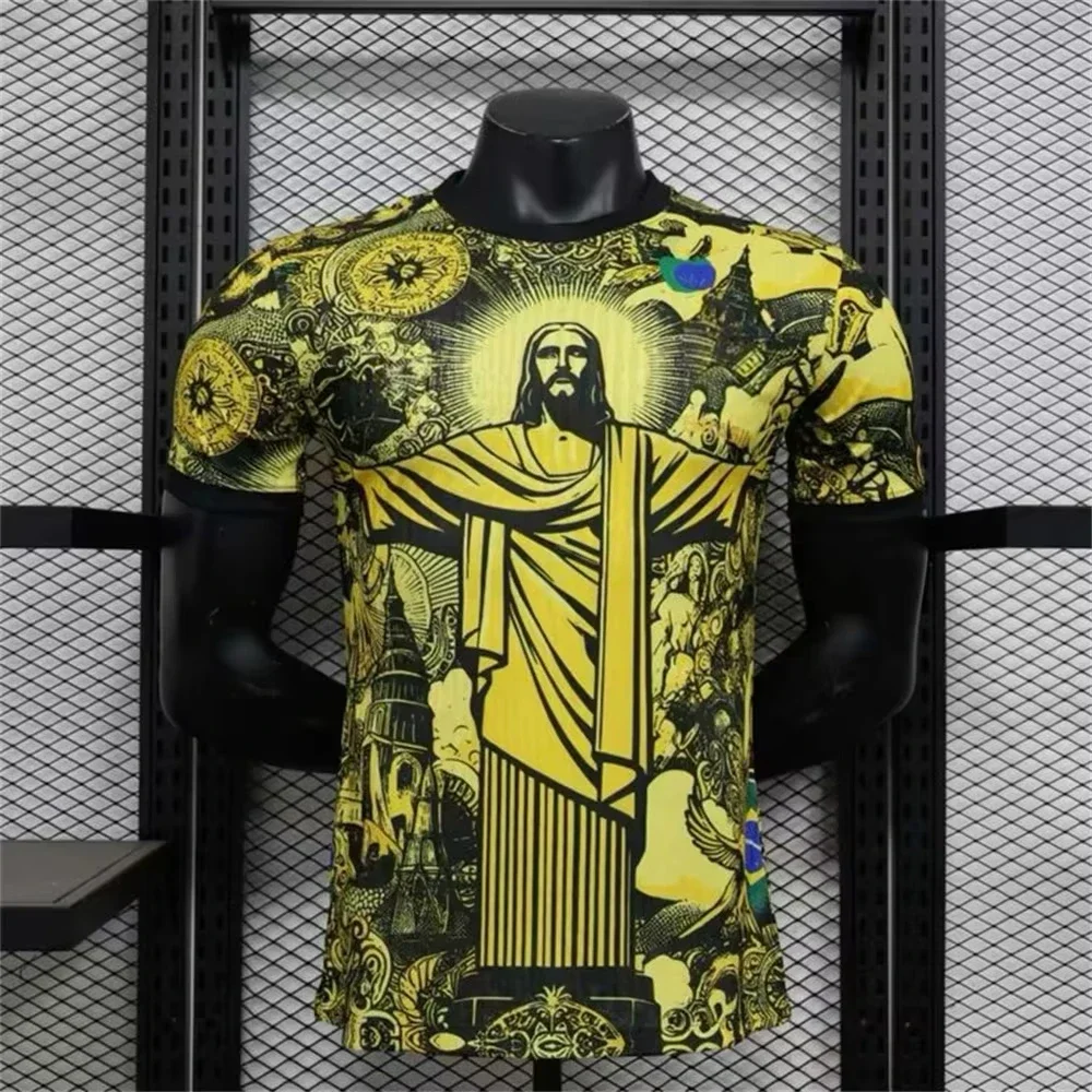 Summer Football Breathable Quick-drying Training Top Brazil Special Edition Jesus Black Grey Football Jersey Men Outdoor Tshirts image 3