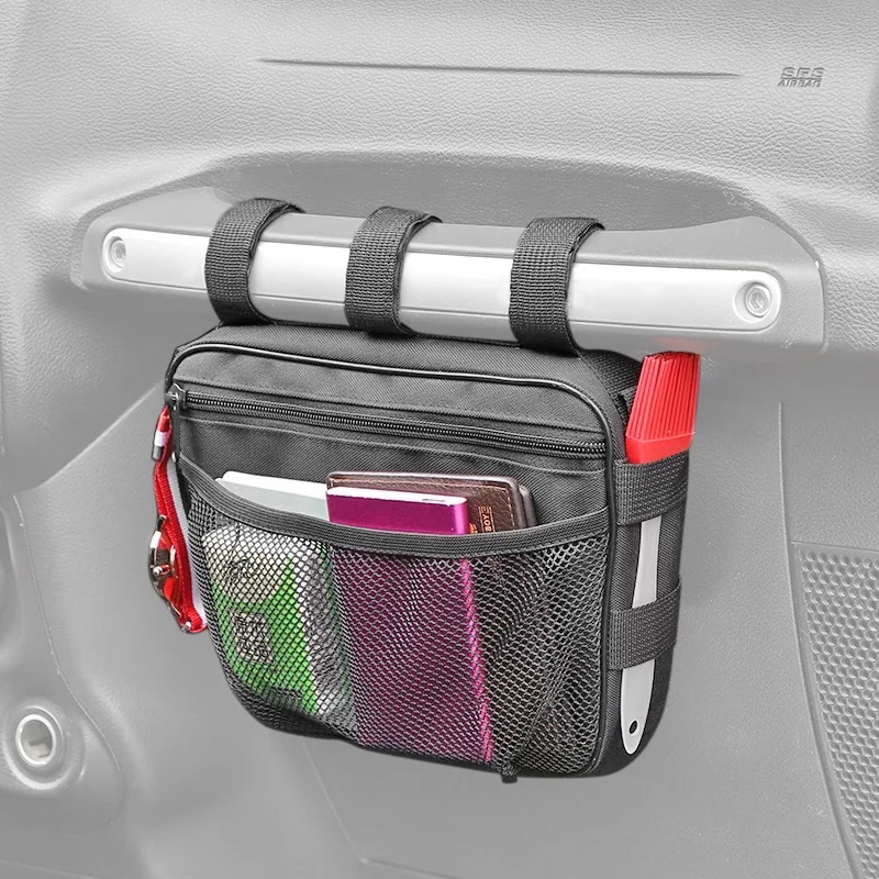 Car Front Passenger Grab Handle Storage Bag Co-pilot Armrest Organizer for Jeep Wrangler TJ JK JL Gladiator JT 4XE 1997-2026 view 4