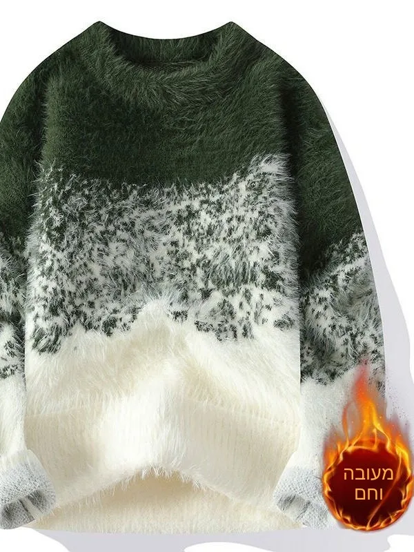 

Men's Winter Knitted Sweater Mink Velvet Loose Fit Youth Style Thick Warm Half High Collar T-Shirt Casual Wear Comfortable