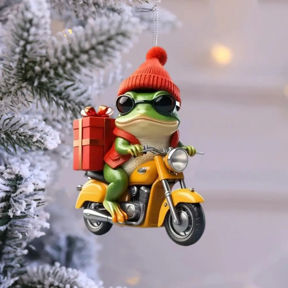 Santa Hat Frog Pendant Whimsical Frog Jewelry Festive Christmas Frog Ornament Cartoon Riding Motorcycle with Santa for Window