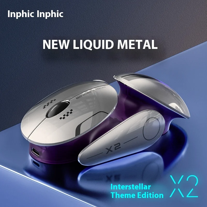 Inphic X2 Bluetooth Tri-Mode Wireless Mouse Future Technology Sense Metal Gray Office Gaming Unisex Mouse Christmas Gift