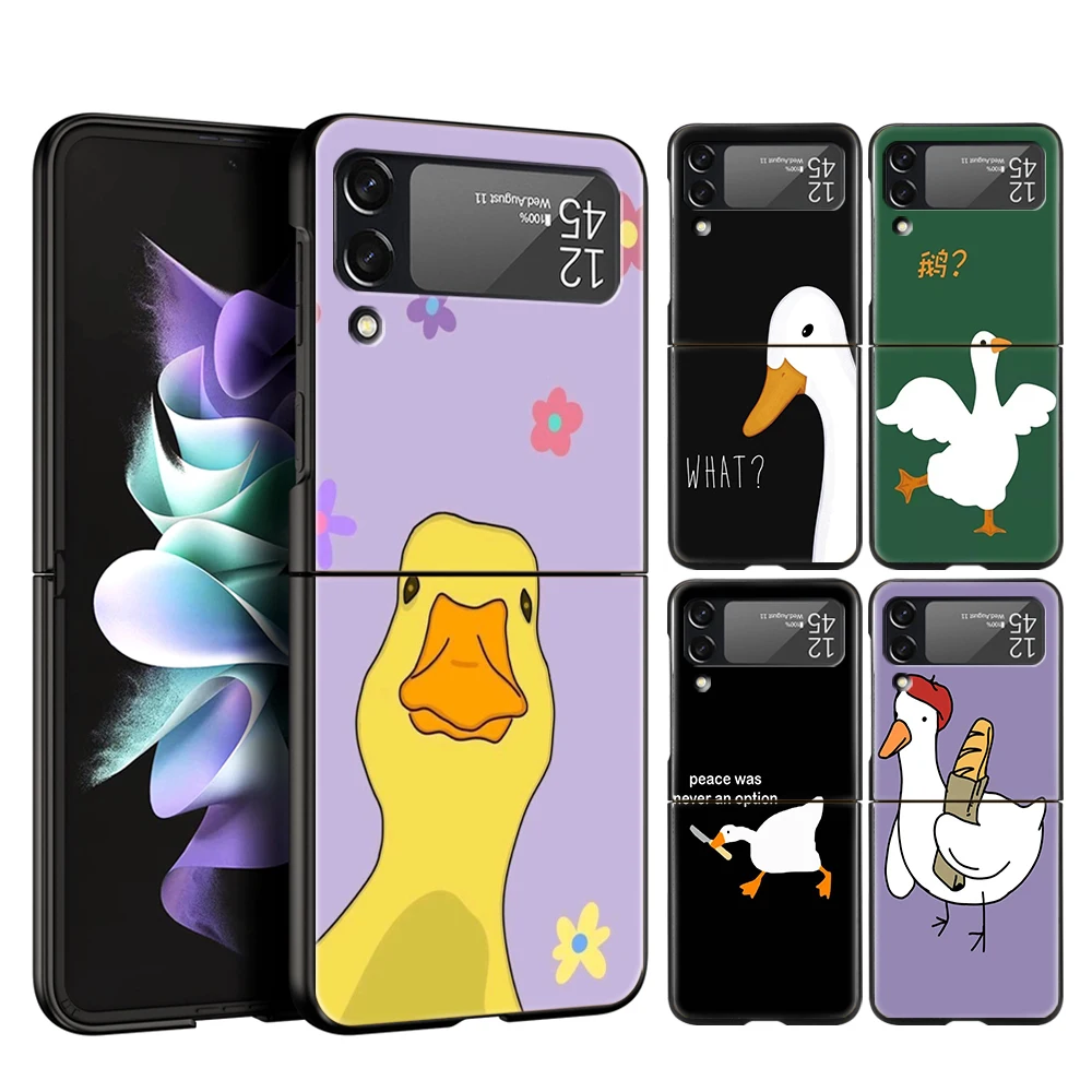 Cute Goose Duck Game Hard PC Phone Case For Samsung Galaxy Z Flip 4 5 6 Transparent Cover For Galaxy Z Flip3 Foldable Shockproof