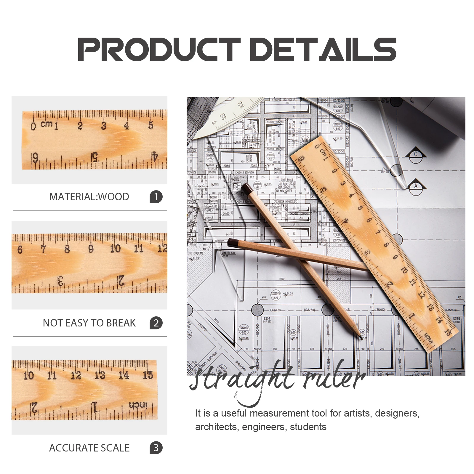 20 Pcs Wooden Ruler Rulers Desk for School Measuring Drawing Children Kids Supply