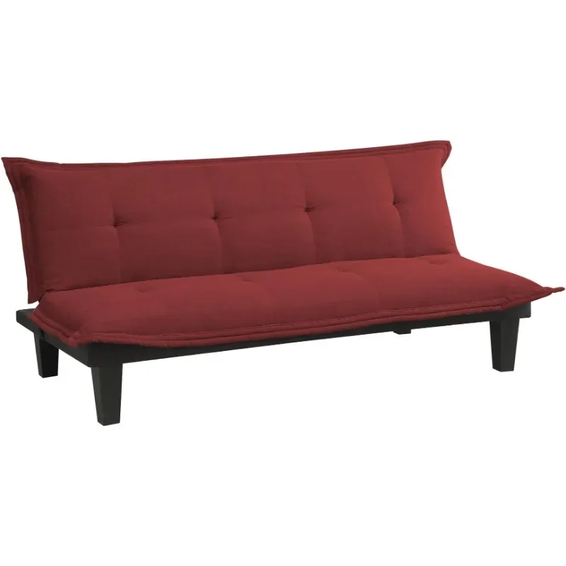 ZHENXIANG Convertible Futon Couch Bed with Microfiber Upholstery and Wood Legs, Red Living Room Sofa Living Room Furniture