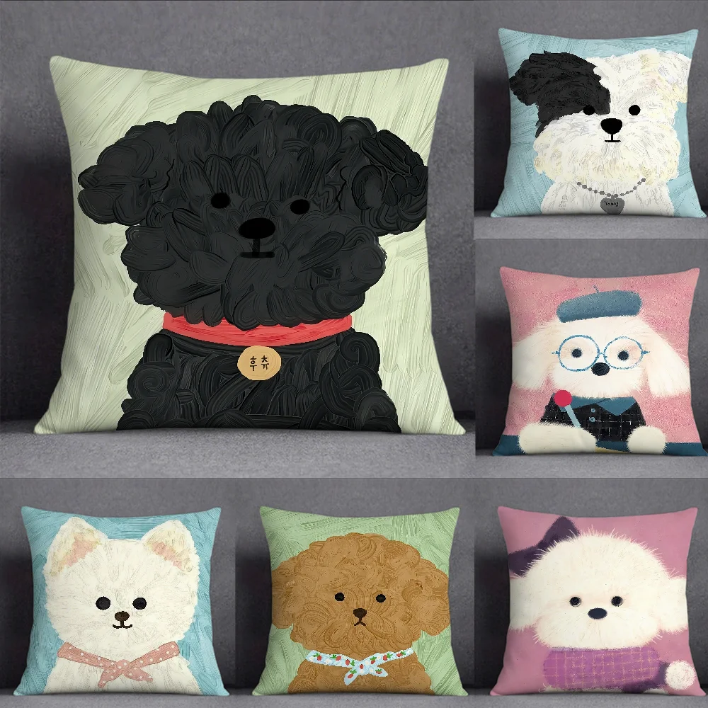 Dog Cute Sherry Small Puppy Pillow Case Square Double-Sided Printing Sofa Cushion Cover Pillowcase Bedroom Bedside