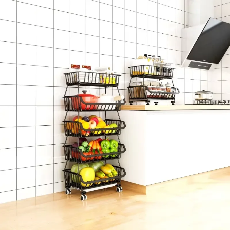 Stackable Wire Fruit Basket Kitchen Vegetable Storage Rack Metal Organizer Holder for Countertop Pantry Food Snack Display