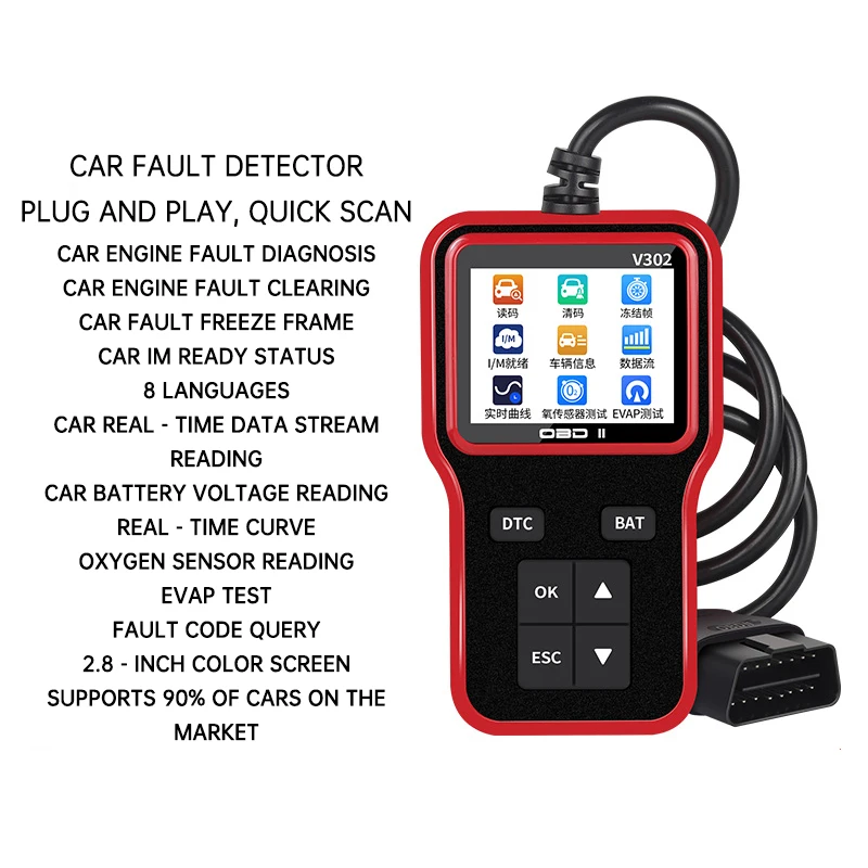 Picture 5: Car OBD2 Scanner Diagnostic Tool Code Reader Voltage Tester Engine Fault Code Scanner V302 Engine Fault Detector Multi-language