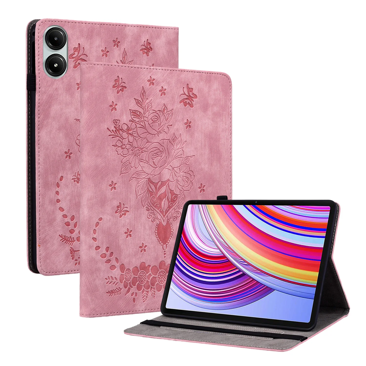 

For Redmi Pad Pro 12.1 inch 2024 Case 3D Rose Flower Wallet Stand Cover Card Slot Wallet Shockproof Tablet Case
