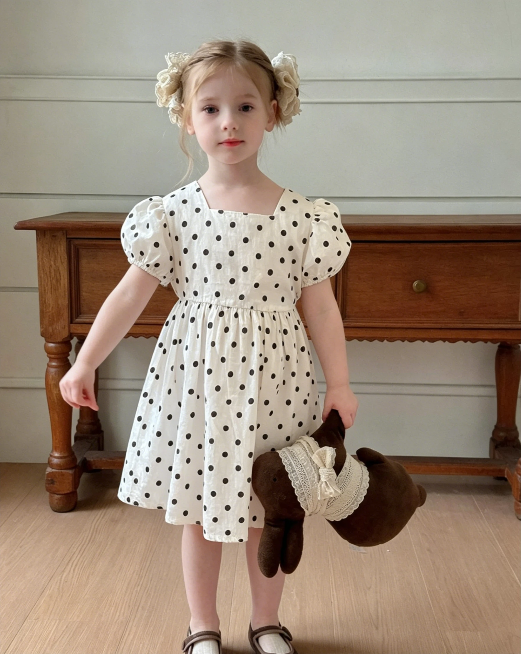 Girls Dress Summer 2026 New Children Clothing Girls Western Style Polka Dot Dress Children Princess Dress