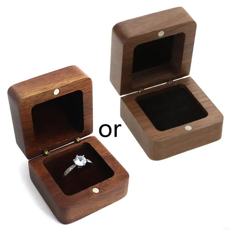 77HE Unique Engagement Ring Box for Proposal Pocket Size Wooden Ring Box for Men Women