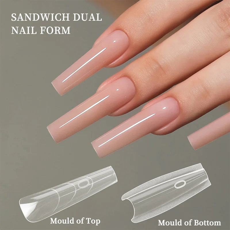 180 Uds sándwich doble forma de uña molde acrílico extensiones de uñas postizas moldes fácil desmoldar claro Natural uñas postizas puntas herramienta de salón