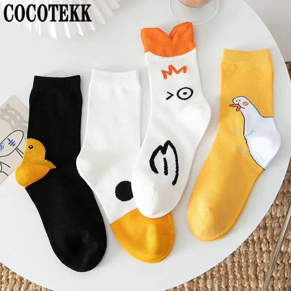 

Women's Socks New Arrived Spring Summer Fashion Creative Cartoon Duck Pattern Combed Cotton Socks Street Trend Home Floor Socks