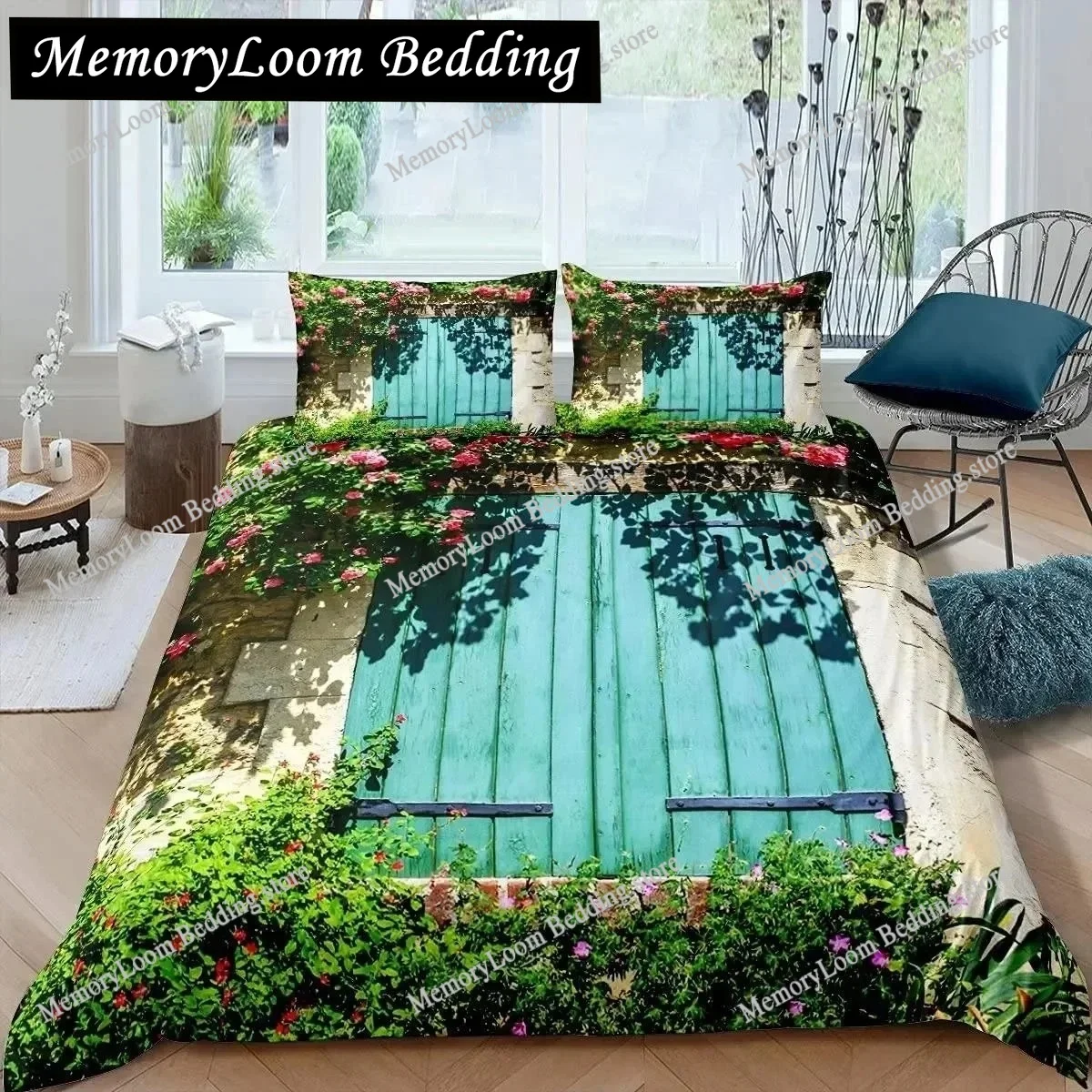 

3D Wood Barn Door Duvet Cover Set Western King Size Rustic Bedding Set Wooden Farmhouse Country Style Polyester Quilt Cover