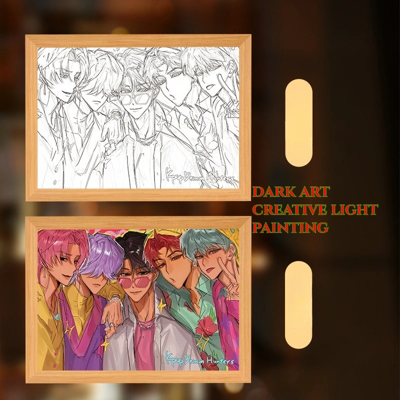 

Креативная картина с лампой, охота на демонов, акриловое украшение, окружающее освещение, освещение, спальня, креативная настройка стола, украшения