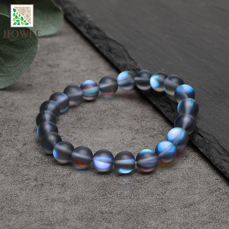 Gray Blue Austria Matte Crystal Glitter Moon Bracelet 6/8/10/12mm Stone Beads Bangle Gift for Lover Charm Accessories Pulseras