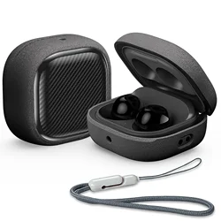 For Samsung Galaxy Buds FE, Buds Pro, Buds2 Pro, Buds Live, Buds2 Case Cover, Vogue Fiber Stripe Protection Case with Lanyard