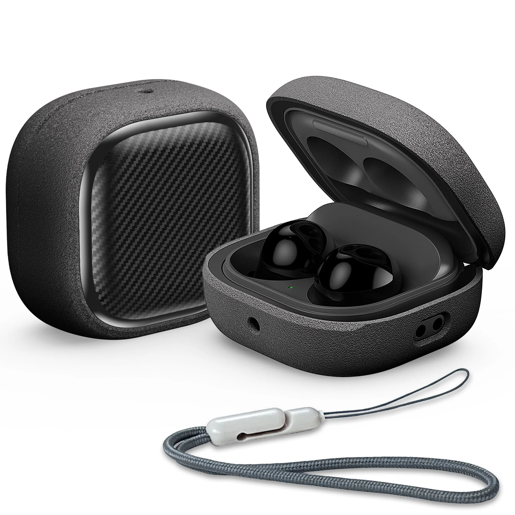 For Samsung Galaxy Buds FE, Buds Pro, Buds2 Pro, Buds Live, Buds2 Case Cover, Vogue Fiber Stripe Protective Case with Lanyard
