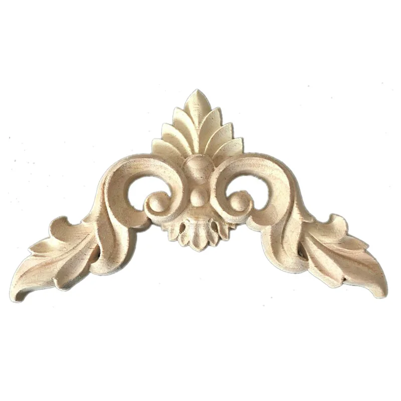 Wood Appliques Unpainted Oak Carved Wave Flower Onlay Decal Corner Applique Decorative for Home Furniture Door Decor Crafts