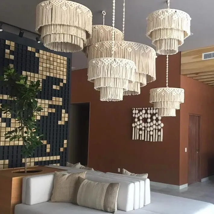 #￥Commercial Macrame Eco-Friendly Natural Cotton Rope Lampshade Customized Wall Hanging Lamp Shade Cover for Lighting