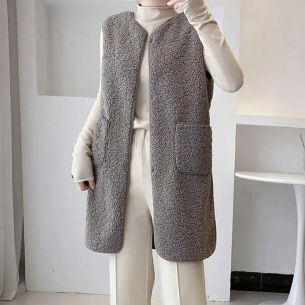 Elegante mittellange Kaschmir weste Frauen fallen Faux Fleece Overs ize Lamm wolle ärmellose Jacke warme lose Weste