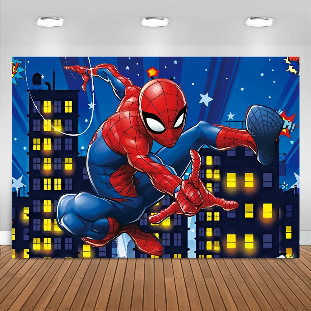 Disney Spiderman Party Backdrop Children\'s Birthday Decoration Vinyl Photography Background Baby Shower Photo Shoot Banner Props