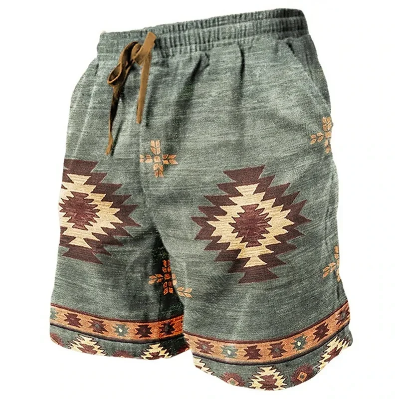 

Men's Aztec Tribal Print Drawstring Shorts Vintage Ethnic Geometric Pockets Short Pants Summer Casual Wear 2026 Sporty Bottoms