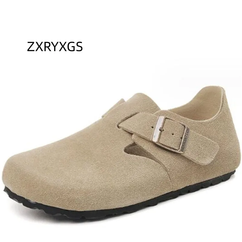 

ZXRYXGS Premium Cow Suede Round Toe Flat Slippers Single Shoes 2024 Autumn Winter Warm Shoes Woman Flats Snow Shoes Casual Tide