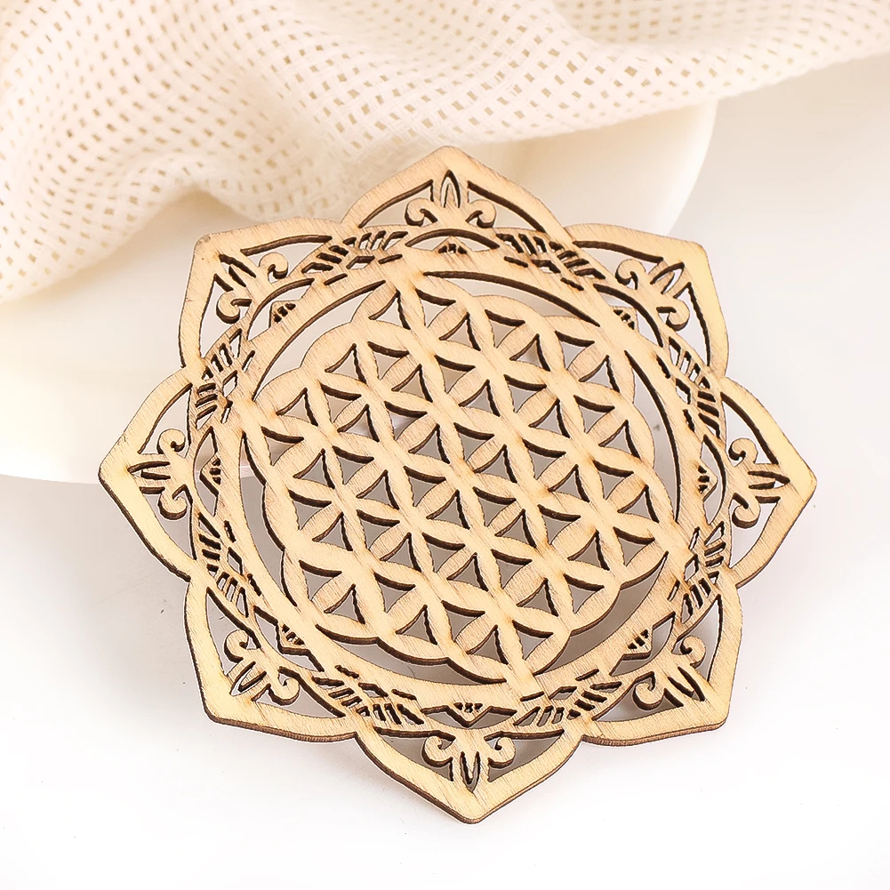 Zen Carving Hollowed Out Geometric Wooden Board Wooden Flower Life Chakra Board Home Decoration Gift