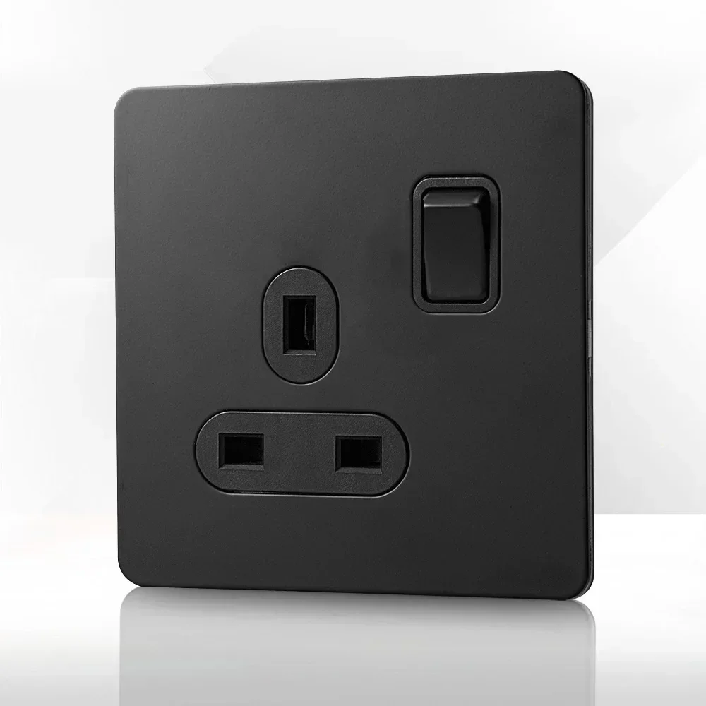 Wall Push Button Switch High-quality Matte Black Stainless Steel Panel 13A UK Socket for Home Improvement