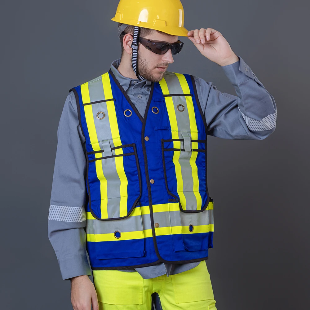 Customized Multi Pocket Fire Resistant Workwear Clothes Fr Safety Clothing Reflective Cotton Nylon Work Vest For Men