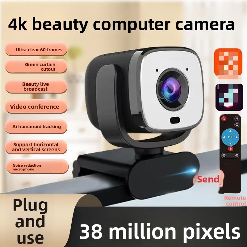 Câmera 4K Computador Externo Computador Desktop Notebook com Microfone Integrado Câmera Beauty Live de 60 Quadros