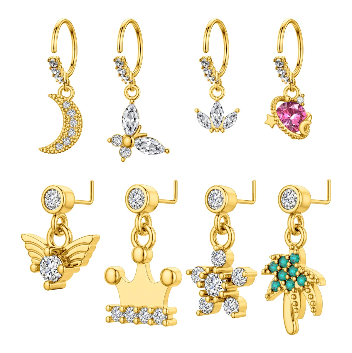 Piercing para la nariz, anillo para la nariz, anillos colgantes coloridos de acero inoxidable para la nariz, joyería para Piercing para mujer