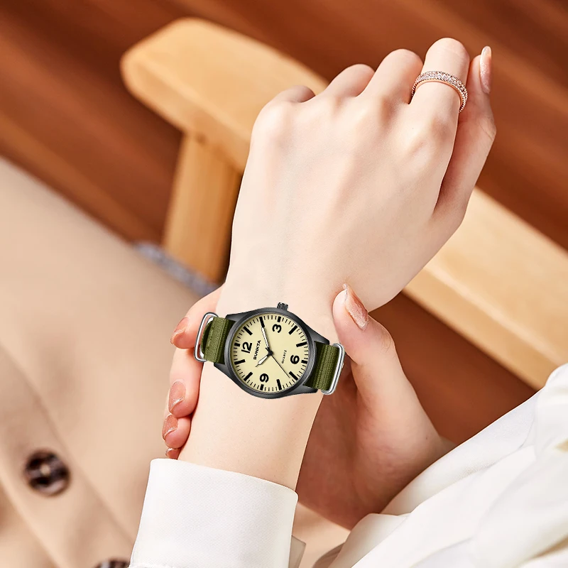 SUNKTA Women's Watch cool nylon luminous neutral military style waterproof simple Ladies clock quartz elegant Watch for Women