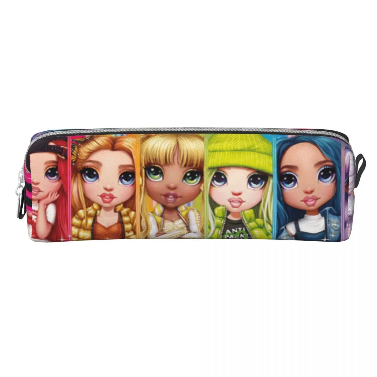 Estuche de lápices alto de arcoíris para niñas, caja de bolígrafos portátil con muñecas Kawaii, estuches de lápices Vintage con cremallera para la