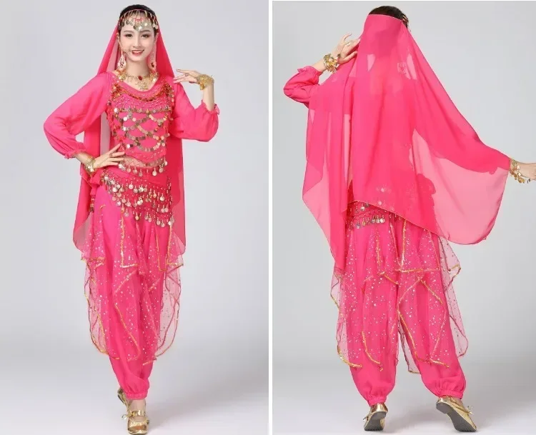 Adult Shiny Belly Dance Outfit Women Sequin Top+Pants Costume Set Lady Oriental Indian Dance Arabian Princess Clothes Outfit Set