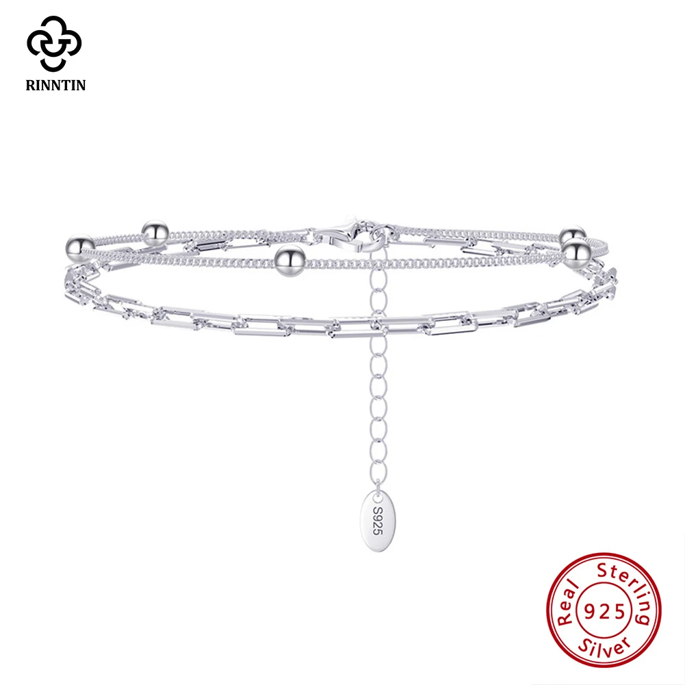 

Rinntin 925 Sterling Silver Women's Bracelet Double Layer Paperclip Link with Satellite Chain Bracelet Elegant Jewelry SB175