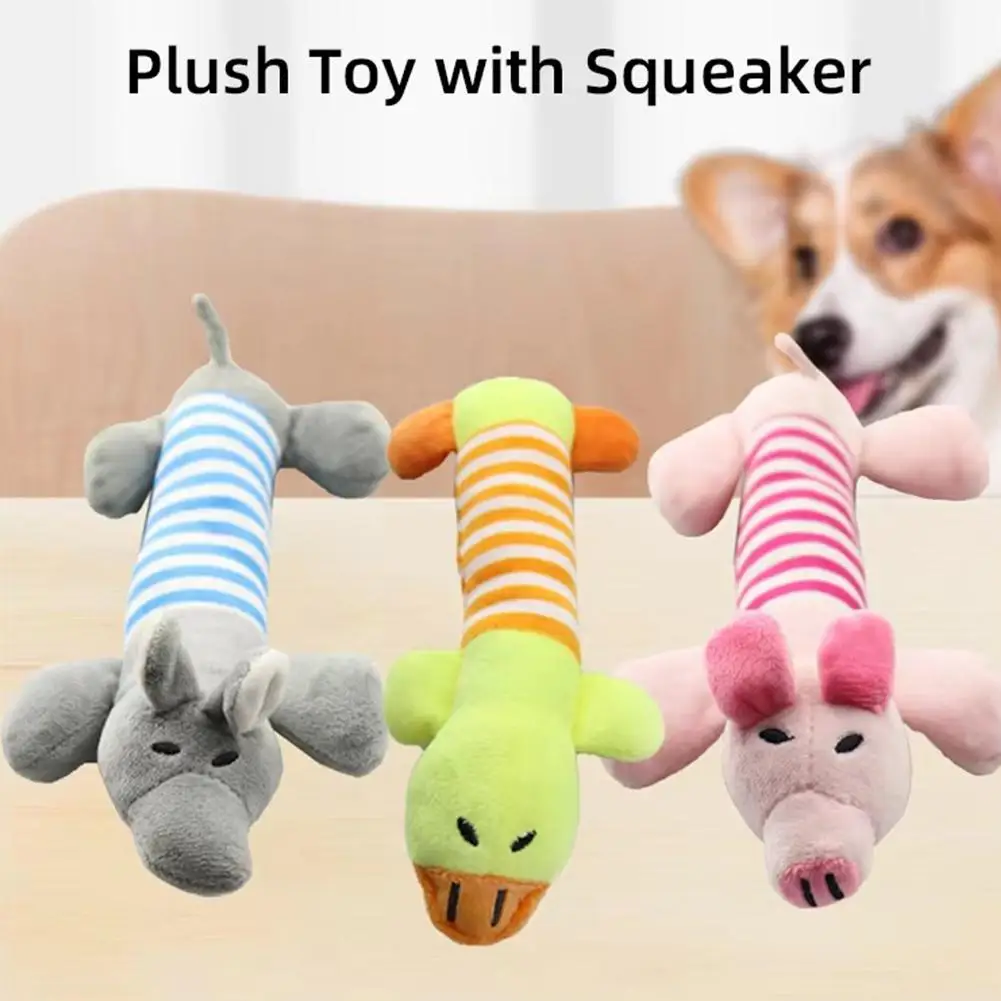 Pet Toys Cute Pet Chewing Teething Toys Cartoon Embroidery Elephant Bite-resistant Pig Duck Toys Decompression Sounding F9H1