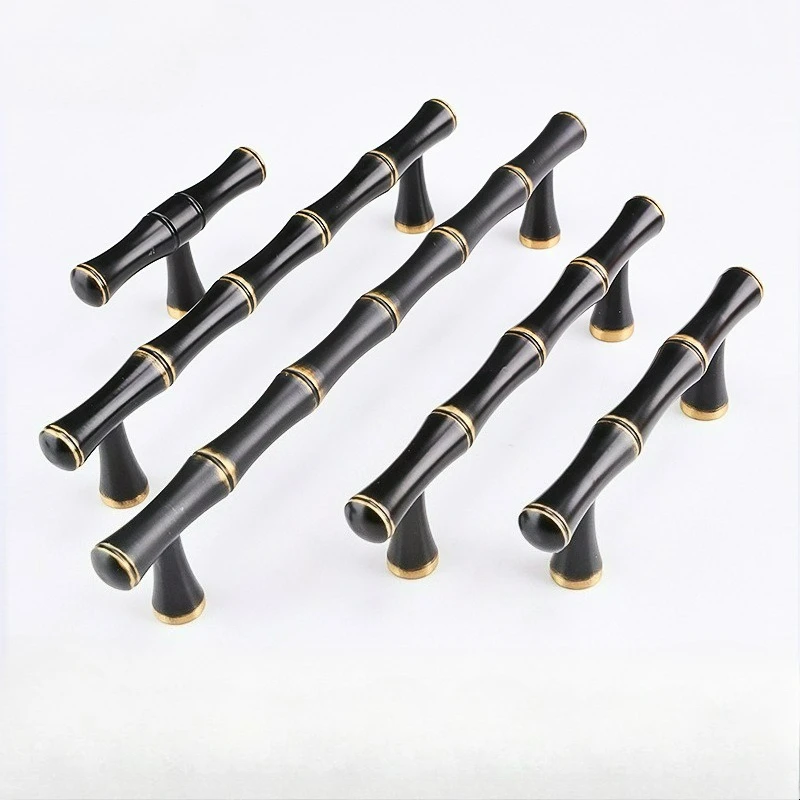 New  Style Light Luxury Brass Handle Drawer Wardrobe  All Copper Simple and Elegant Bamboo Handle Cabinet Door Handle