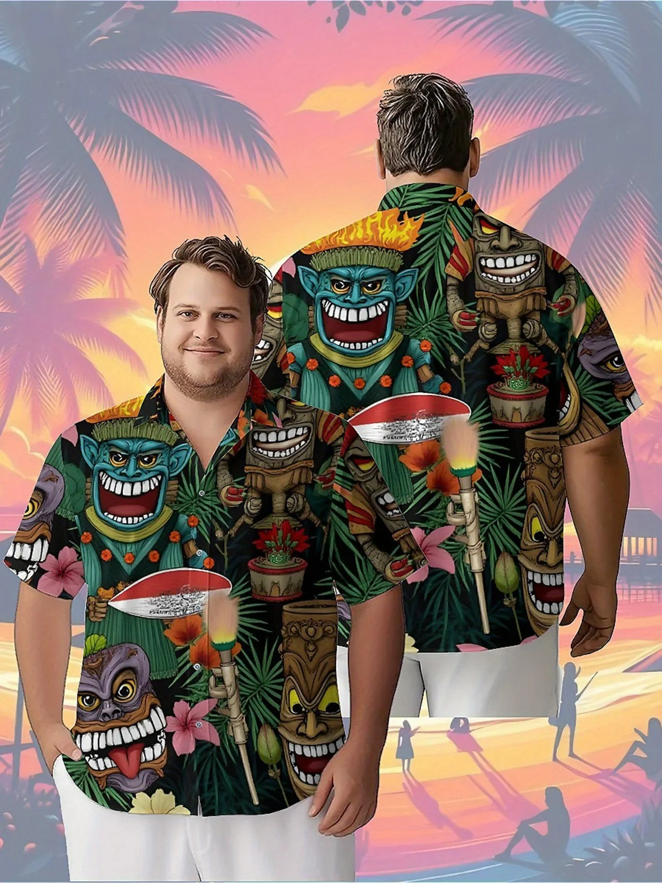 

Men's Plus Size Hawaiian Shirts Tropical Jungle Adventure Pattern,Unisex Baggy Aloha Shirts,summer Alternative Clothing