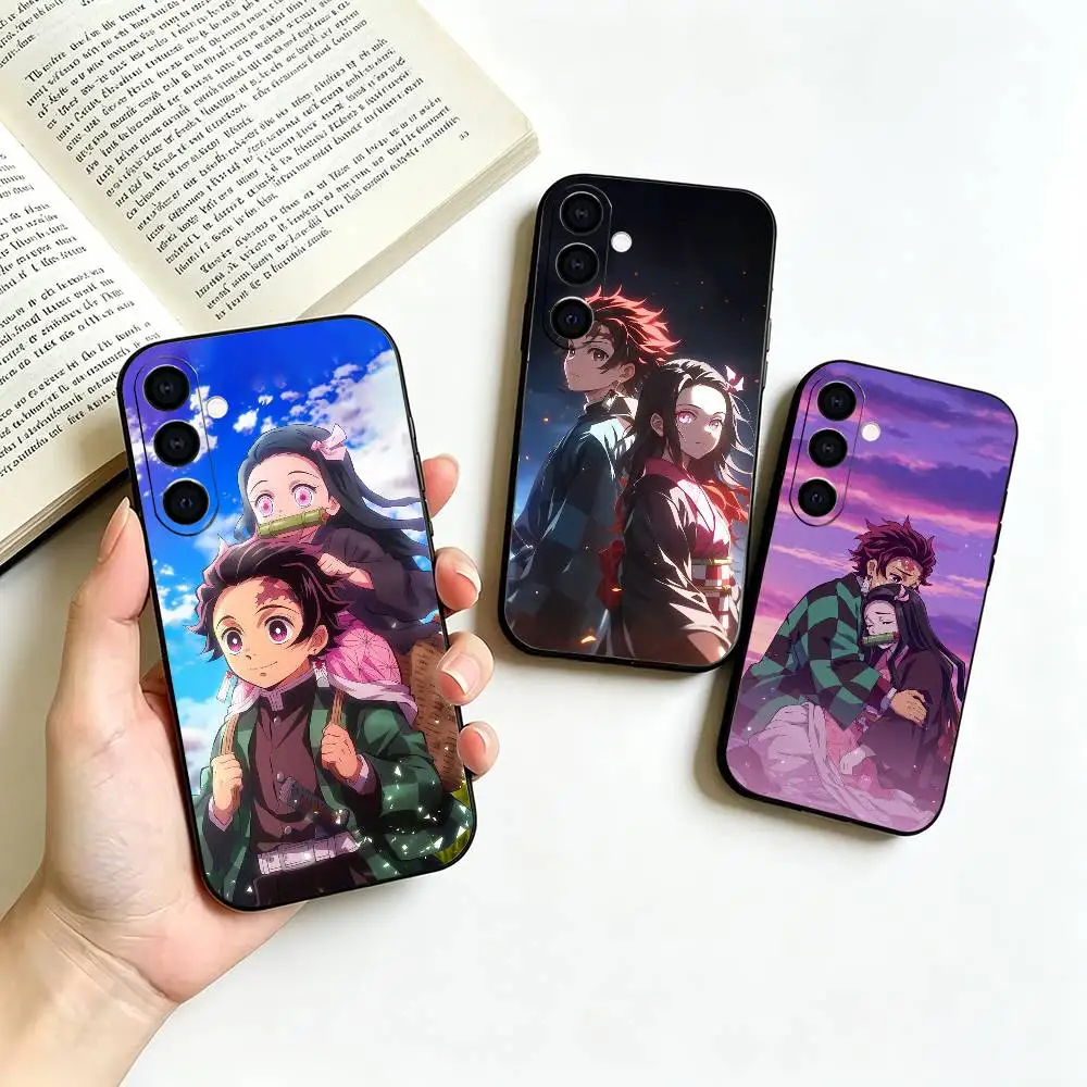 Tanjiro Kamado &  Nezuko Kamado Soft Silicone phone Case for Samsung Galaxy A73//A72/A70/A53/A52/A51 - Black