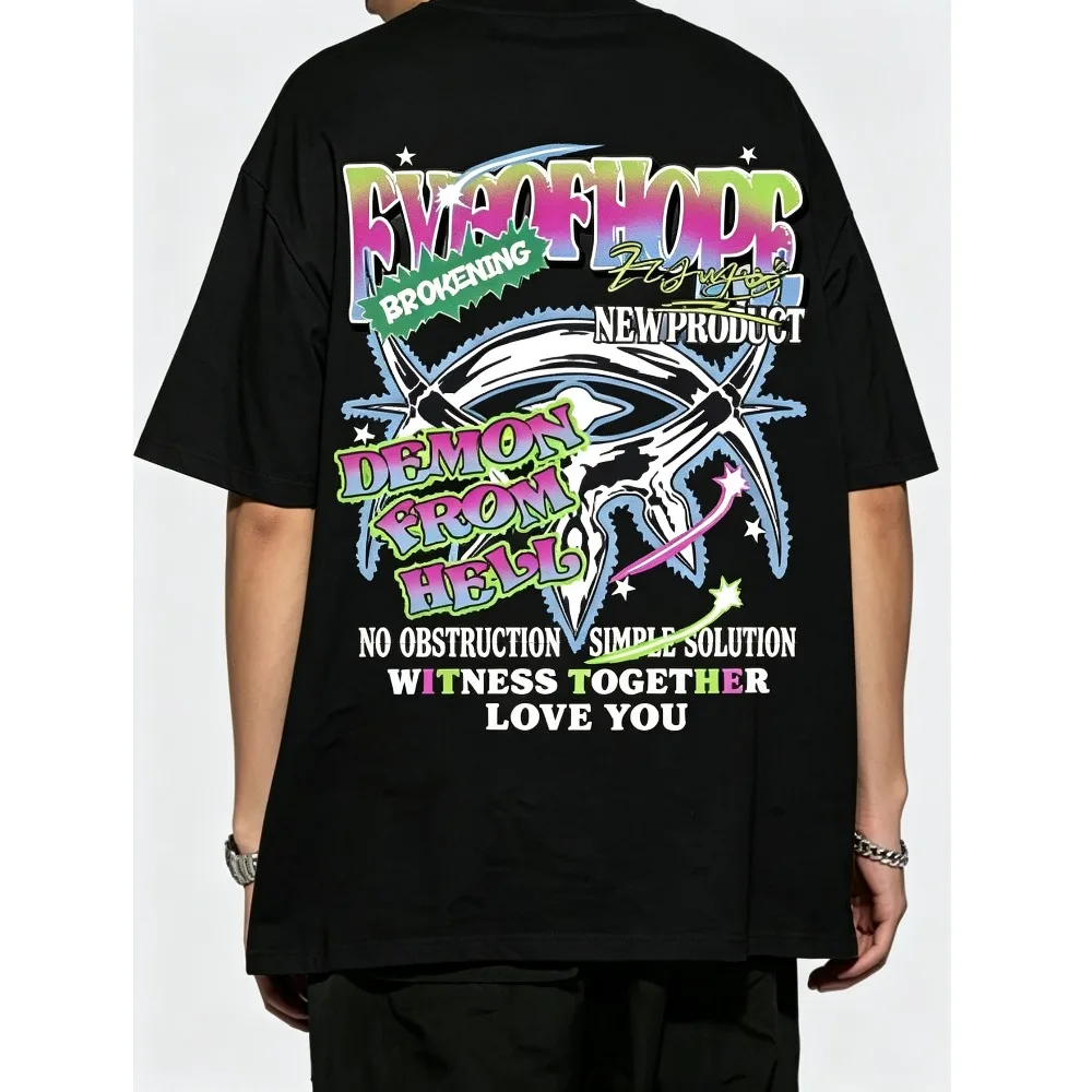2026 New Gothic Y2K Fan Tee, Evil Hope Demon From Hell Graphic T Shirt, Mystic Eye Slogan Print Round Neck Short Sleeve Top,