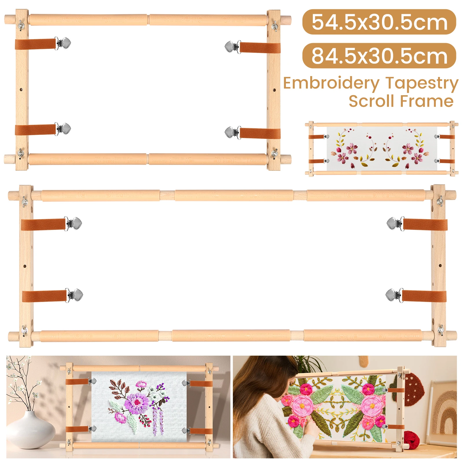 Wooden Embroidery Scroll Frame Adjustable Needlepoint Stretcher Frame Rotated Cross Stitch Scroll Frame Quilting Sewing Projects
