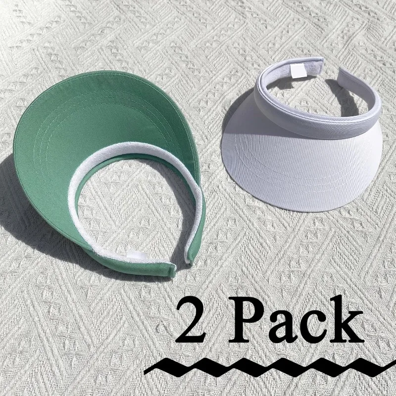 2 Pack Visor ผู้หญิงผู้ชายหมวกกันแดดคลิปบน Visors ปรับกีฬาหมวกปีกกว้าง