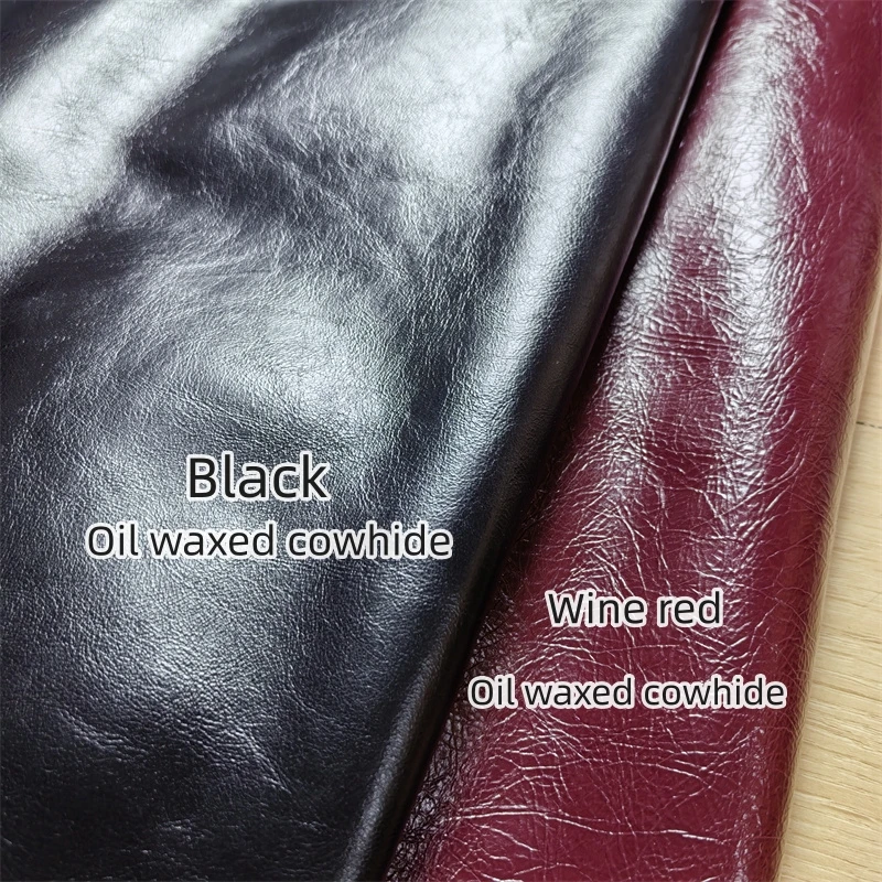 

1.1/1.2mm Black Red Waxed Cowhide. First Layer Leather. Real Leather Fabric. Handmade DIY For Bags. Full-Sheet Cutting