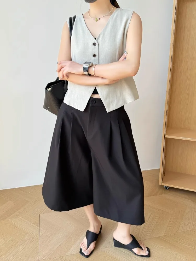 REDDACHiC Black Bermuda Pants with Pockets Women Office Work Cleanfit Plain Pleats Wide Leg Shorts Summer Dressy Casual Bottoms