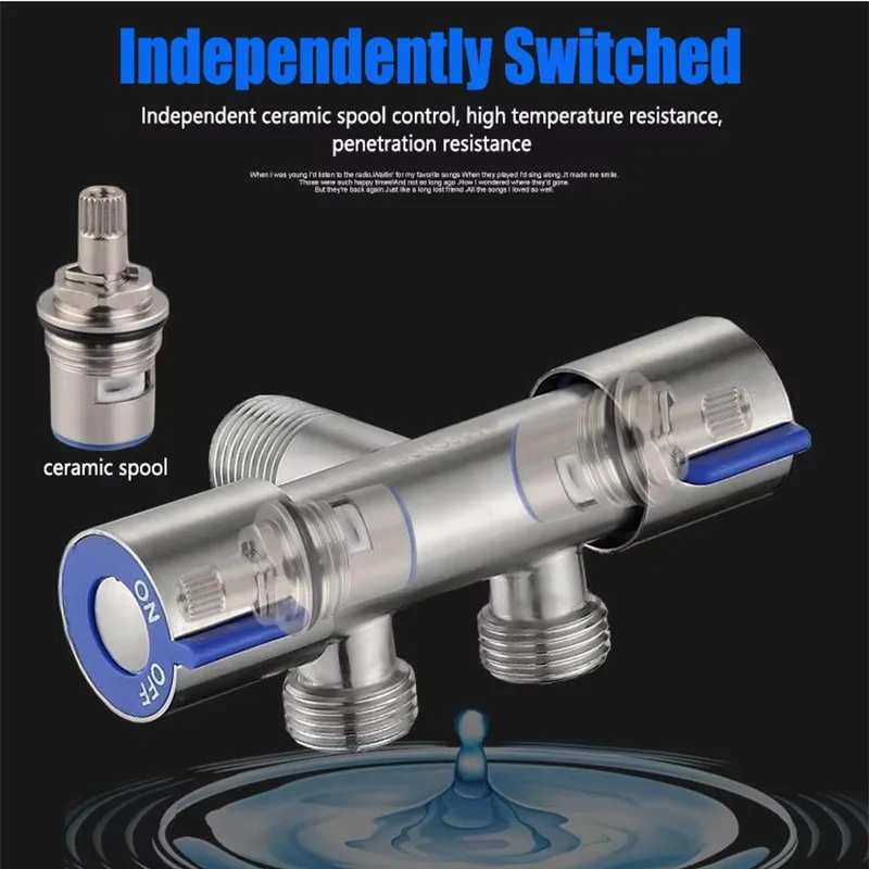 Dual Control Dual Use 3 Way Shower Water Diverter Valve Faucet Filling Angle Valves Washing Machine Bathroom Toilet Accessories