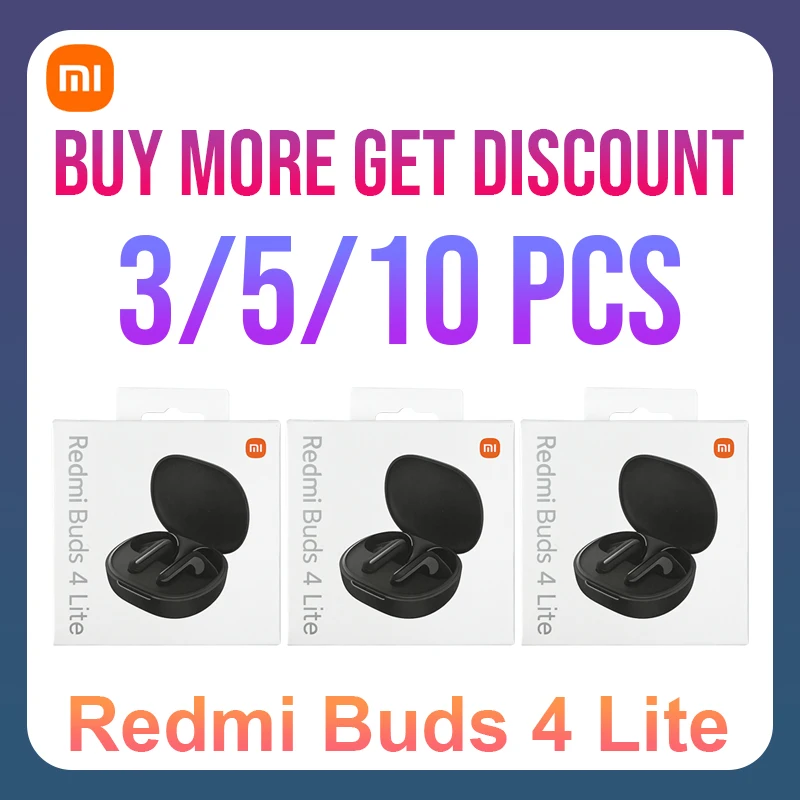 3/5/10 Pcs Xiaomi Redmi Buds 4 Lite TWS Bluetooth Earphones Long Battery Life Music Sport Headset Half in Ear Earbuds