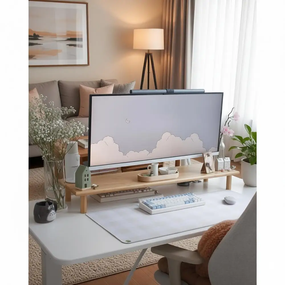 

Подставка для двух мониторов с местом для хранения офисных принадлежностей, выдерживает тяжелые телевизоры весом до 136 кг, натуральный бамбук